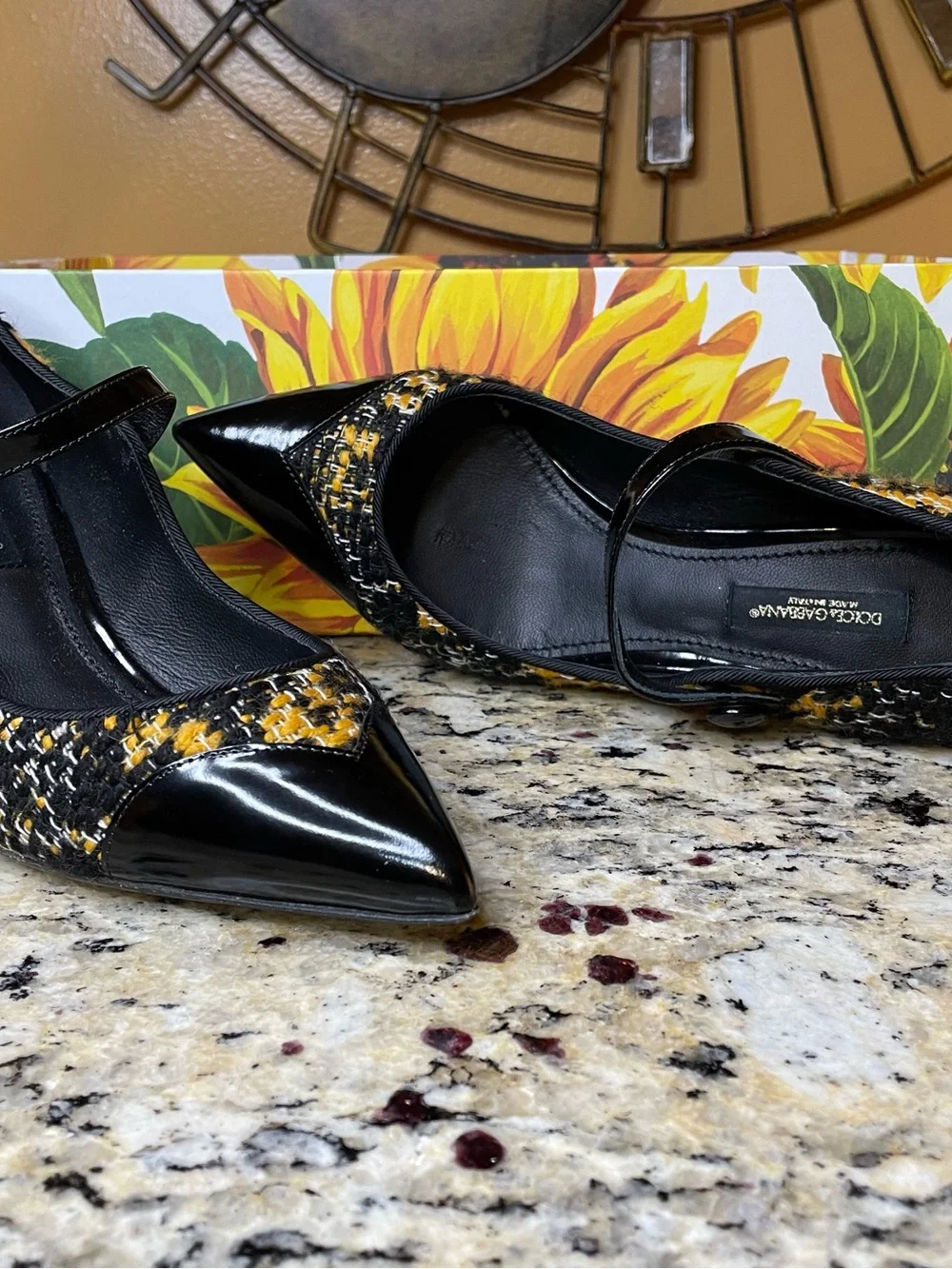 Dolce & Gabbana Black and Yellow Tweed Mary Jane Heels